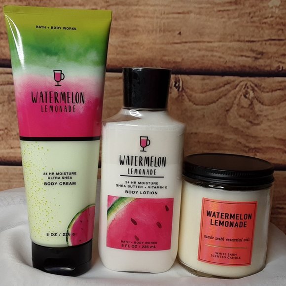 BATH & BODY WORKS 'WATERMELON~LEMONADE' 3-PIECE CANDLE & LOTION SET - Picture 4 of 11